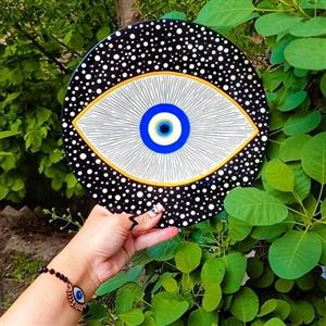 دیوارکوب سفالی نقاشی شده چشم نظر قطر 25 سانتی متر