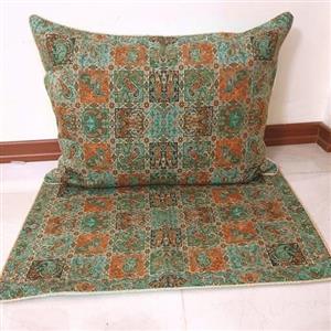 روبالشی ترمه یزد طرح خشتی رنگ سبز آبی (یک جفت)