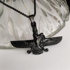 گردنبند فروهر دو رو برجسته مشکی