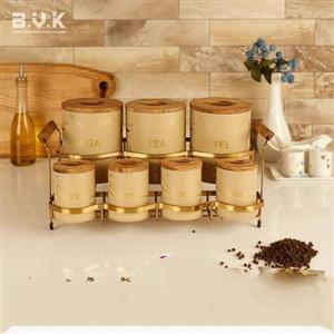 پاسماوری 7 پارچه بی وی کی ماربل کرم طلایی در چوبی مدل