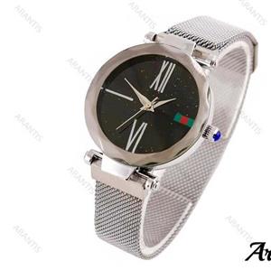 ساعت مچی زنانه دخترانه  گوچی مگنتی آهن ربایی نقره ای کد1017