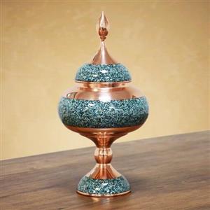 شکلات خوری مسی پایه دار مس وفیروزه (ارتفاع 27) 