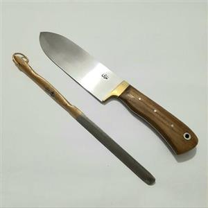 چاقوی زنجان چاقو زنجان چاقوی سلاخی فولادی مناسب ذبح قربانی و سربری احشام استاد غلامی زنجان همراه با مصقل 25 سانت فنر