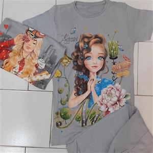 تیشرت شلوارک دخترانه نخی در سه سایز 40.45 و 50