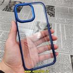 قاب گوشی iPhone 14 Pro Max آیفون طرح پشت طلق شیشه ای شفاف دور سیلیکونی اورجینال فلزی آلومینیومی متال کیس Metal Case سرمه ای کد 145