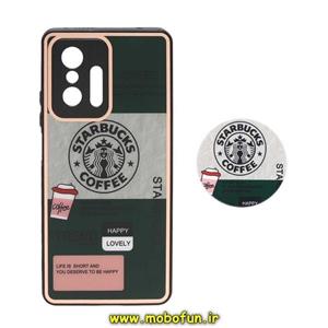 قاب گوشی Xiaomi Mi 11T - Mi 11T Pro شیائومی پشت گلس سرامیکی طلاکوب استارباکس STARBUCKS پاپ سوکت دار محافظ لنزدار کد 431