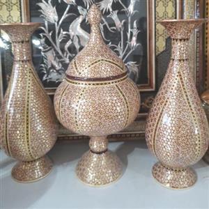 گلدان و شکلات خوری مس و خاتم  با سایز 30 سانتی متر
