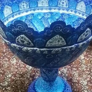 کاسه پایه دار 30 سانتی مینا کاری اثر  استاد قاسمی