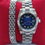 ساعت رولکس زنانه صفحه آبی با دستبند