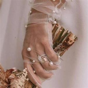 دستکش توری سفید عروس مروارید دوزی مجلسی کار شده