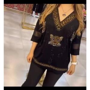 بلوز زنانه مجلسی پلنگی  سنگ کریستال ترک (ارسال رایگان)