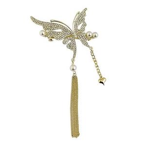 گیره مو فرانسوی مجلسی لوکس نگین مروارید دار طرح پروانه همراه با آویز