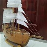 ماکت کشتی بادبانی چوبی دستساز با چوب راش  به طول 65 سانت و ارتفاع62 سانتی متر