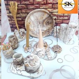 ست 25 تیکه اکسسوری و دکوری جهیزیه  رنگ خاص فوق شیک نسکافه ای خردلی
