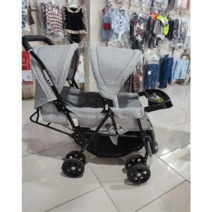 کالسکه دوقلو نوزاد دلیجان تحمل وزن 40کیلو رنگ طوسی قابل جمع شدن