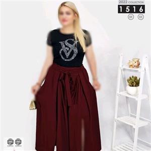 لباس مجلسی سایز بزرگ دامن شلواری چاکدار نخی بیگ سایز 44 تا 70 رنگ قرمز