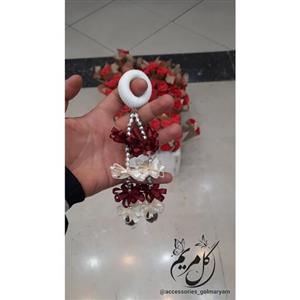 کش مو دخترانه مدل آویز دار رنگ کرمی و زرشکی ترکیبی