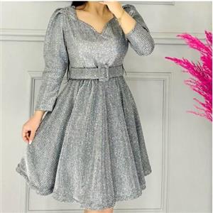 پیراهن کوتاه مجلسی قد95 مدل روشنک جنس لمه شاین آجری ب همراه کمربند تا سایز 50قد 95ارسال رایگان و فوری