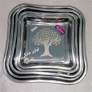 سینی استیل هندی مربع گلدار سایز 2