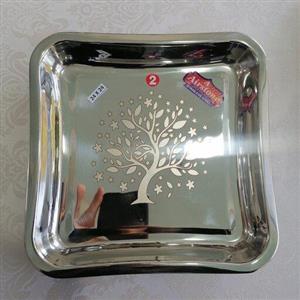 سینی استیل هندی مربع گلدار سایز 2