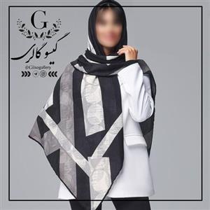 روسری پارچه چهارفصل برند اعلا دستدوز قواره بزرگ طرح مشکی سفید 