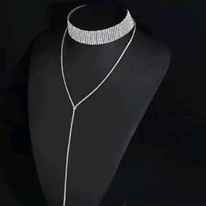 گردنبند نگین کریستالآویز براق مجلسی خاص پسند زیورآلات فلزی رنگ ثابت نقره ای رنگ الماسی اکسسوری زنانه