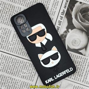قاب گوشی Redmi Note 11 4G - Redmi Note 11S شیائومی شیائومی طرح کارل لاجرفلد KARL LAGERFELD سیلیکونی سخت Hard سه بعدی برجسته محافظ لنز دار مشکی کد 576