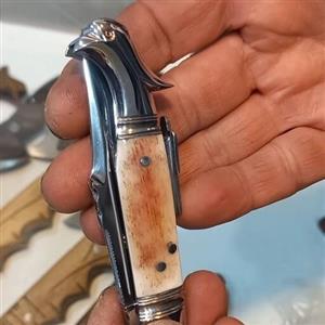 چاقو کلکسیونی جنس تیغه فولاد فنر آبدیده باربند استیل دسته استخوان