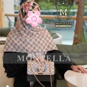 ست کیف و روسری زنانه مونتلا  کیف پاسپورتی کرم گل دار