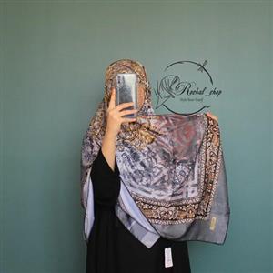 روسری ترک Sinem مزونی مجلسی شیک عیدانه قواره دار رنگ نقره ای طوسی