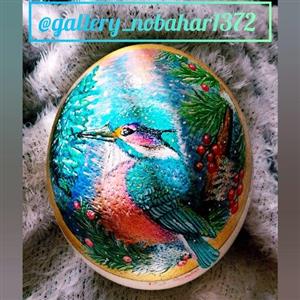 تخم شترمرغ تزئینی با طرح پرنده فیروزه ای مناسب برای هفت سین و دکوری