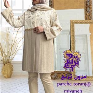 مانتو مجلسی کارشده سوزندوزی و پولک دوزی  لنین ( لینن ) و کتان کریستال شاین