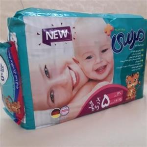 پوشک کامل بچه مرسی پلاس بارایحه مطبوع سایز5 (30عددی)بادستمال مرطوب20عددی