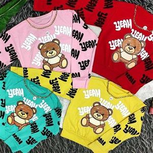 کراپ خرسی زنجیردارآستین چاپ دخترانه 💢جنس:پنبه لاکرا با کیفیت💯