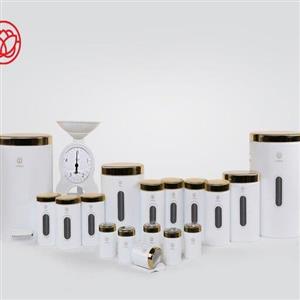 سرویس آشپزخانه اورانوس 18 پارچه استوانه ای سفید طلایی