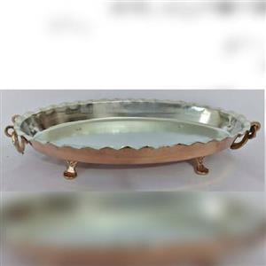 مرغ خوری مسی بیضی سایز سه 3(قطر43) دسته و پایه مسی