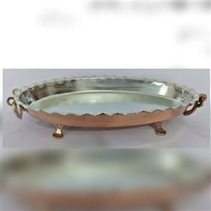مرغ خوری مسی بیضی سایز دو 2(قطر39) دسته و پایه مسی