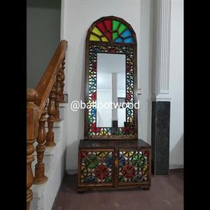 قاب آینه و کنسول چوبی گره چینی سنتی با طلق رنگی (  ارسال بدون آینه)