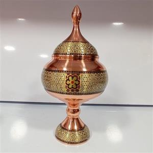 شکلات خوری مس و خاتم پایه دار  مسی (ارتفاع 27) 