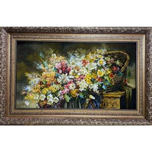 تابلو فرش دستباف گل ابریشم 60 رج تبریز مدل عرضی کد 95135