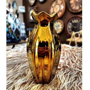 گلدان طلایی دکوری براق سرامیکی مدل لبچین