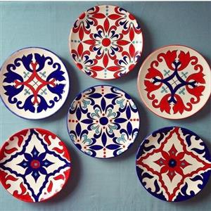 بشقاب دیوارکوب طرح سنتی قرمز و سرمه ای ست 6 عددی