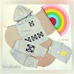 لباس نوزادی و بچه گانه  بچگانه هودی شلوارک پسرانه گلکسی ملانژ  مناسب 9 ماه تا 10 سال