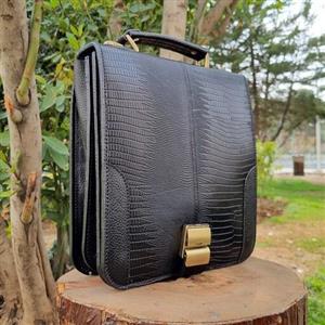 کیف اداری چرم  طبیعی گاوی و  لیزارد مدل ایستاده رنگ مشکی