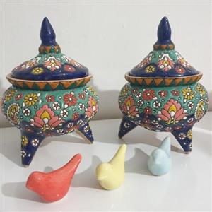 قندان پایه دار سفالی میناکاری