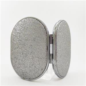 آینه آرایشی کیفی دو طرفه بیضی اکلیلی نقره ای Double-sided oval wreath makeup mirror silver 