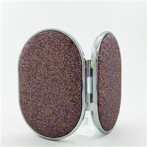آینه آرایشی کیفی دو طرفه بیضی اکلیلی صورتی پررنگ Double-sided oval wreath makeup mirror dark pink 
