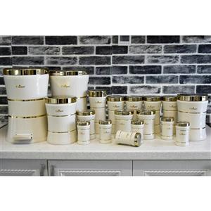 سرویس آشپزخانه 18 پارچه کمر باریک خطی کرم طلا یونیک کد UN-4690