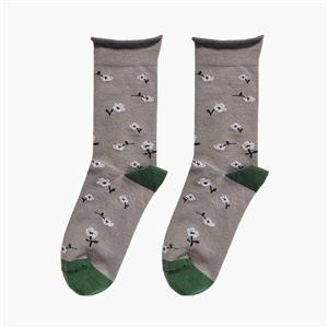 جوراب ساقدار زنانه طوسی با طرح شکوفه سفید کد PH635