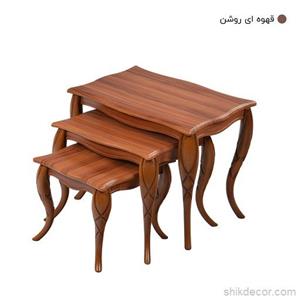 میز عسلی مدل پیچک اورجینال کد0029مجموعه 3 عددی رنگ قهوه ای تیره